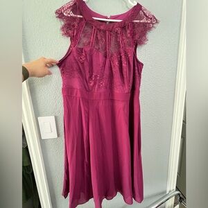 Liza Luxe - 2X Wine Dress with lace top